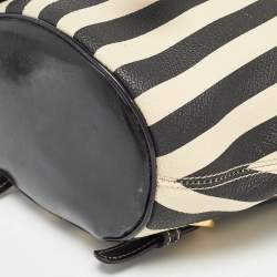 Moschino Black/Cream Coated Canvas Striped Mini Drawstring Backpack