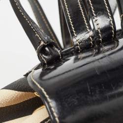 Moschino Black/Cream Coated Canvas Striped Mini Drawstring Backpack
