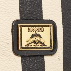 Moschino Black/Cream Coated Canvas Striped Mini Drawstring Backpack