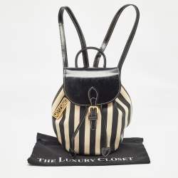 Moschino Black/Cream Coated Canvas Striped Mini Drawstring Backpack