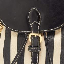 Moschino Black/Cream Coated Canvas Striped Mini Drawstring Backpack