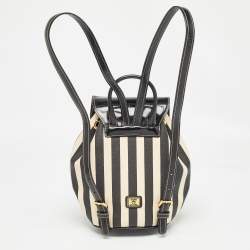 Moschino Black/Cream Coated Canvas Striped Mini Drawstring Backpack