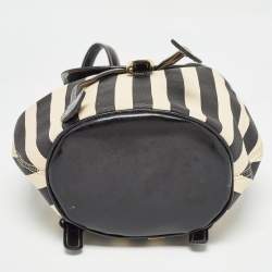 Moschino Black/Cream Coated Canvas Striped Mini Drawstring Backpack