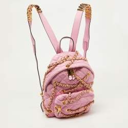 Pre Owned Moschino Pink Quilted Faux Leather Chain Link Backpack