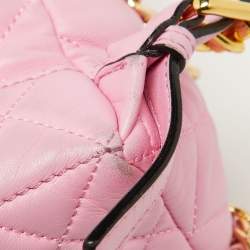 Pre Owned Moschino Pink Quilted Faux Leather Chain Link Backpack
