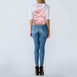 Pre Owned Moschino Pink Quilted Faux Leather Chain Link Backpack