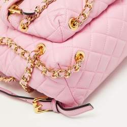 Pre Owned Moschino Pink Quilted Faux Leather Chain Link Backpack