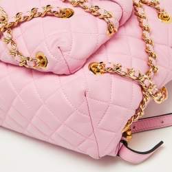 Pre Owned Moschino Pink Quilted Faux Leather Chain Link Backpack