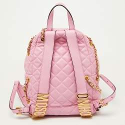 Pre Owned Moschino Pink Quilted Faux Leather Chain Link Backpack