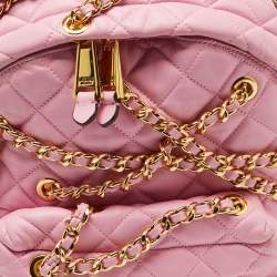 Pre Owned Moschino Pink Quilted Faux Leather Chain Link Backpack