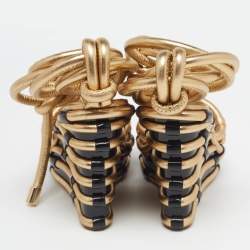 Pre Owned Moschino Metallic Gold Leather Wedge Ankle Wrap Sandals Size 37.5