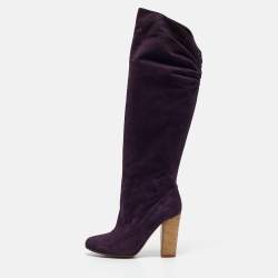 Moschino Purple Suede Knee Length Boots Size 38