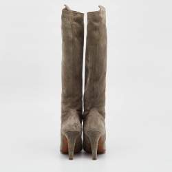 Moschino Grey Suede Knee Length Boots Size 38