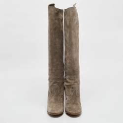 Moschino Grey Suede Knee Length Boots Size 38