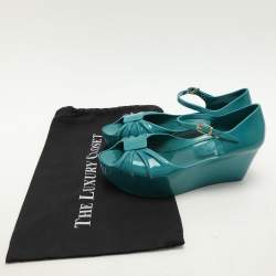 Moschino x Kartell Blue Rubber Jelly Super Bow Wedge Sandals Size 40