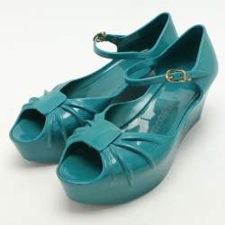 Moschino x Kartell Blue Rubber Jelly Super Bow Wedge Sandals Size 40