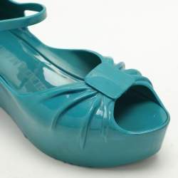 Moschino x Kartell Blue Rubber Jelly Super Bow Wedge Sandals Size 40