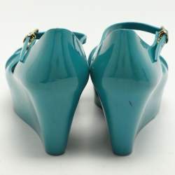 Moschino x Kartell Blue Rubber Jelly Super Bow Wedge Sandals Size 40