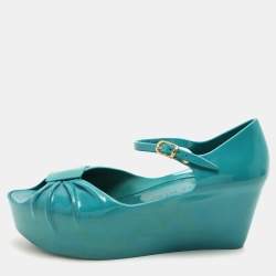 Moschino x Kartell Blue Rubber Jelly Super Bow Wedge Sandals Size 40