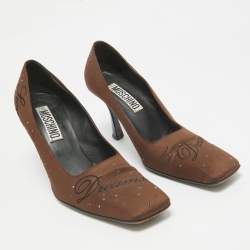 Moschino Brown Satin Square Toe Pumps Size 38.5