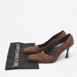 Moschino Brown Satin Square Toe Pumps Size 38.5