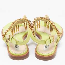 Pre Owned Moschino Green Leather Chain Embellished Slingback Sandals Size 36