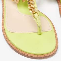 Pre Owned Moschino Green Leather Chain Embellished Slingback Sandals Size 36