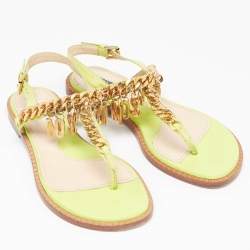 Pre Owned Moschino Green Leather Chain Embellished Slingback Sandals Size 36
