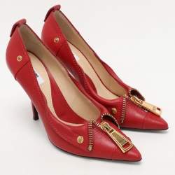 Moschino Red Leather Biker Pumps Size 39