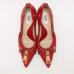Moschino Red Leather Biker Pumps Size 39