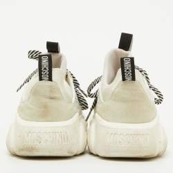 Moschino White Leather and Mesh Teddy Run Low Top Sneakers Size 37