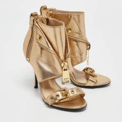 Moschino Gold Leather Stiletto High Heel Sandals Size 36