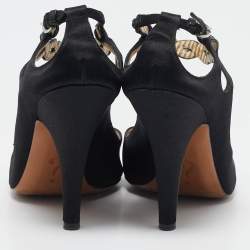 Moschino Black Satin Ankle Strap Sandals Size 36.5