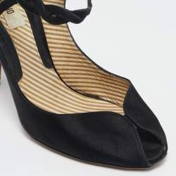 Moschino Black Satin Ankle Strap Sandals Size 36.5