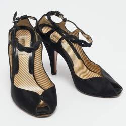 Moschino Black Satin Ankle Strap Sandals Size 36.5