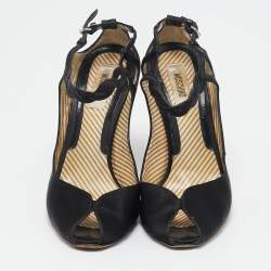 Moschino Black Satin Ankle Strap Sandals Size 36.5