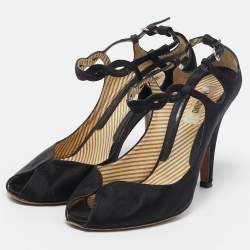 Moschino Black Satin Ankle Strap Sandals Size 36.5