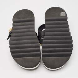 Pre Owned Moschino Black Leather Logo plaque Slingback Sandals Size 43