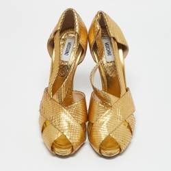 Moschino Gold Python Embossed Leather Peep Toe Pumps Size 40