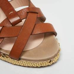Moschino Brown Leather Sequin Embellished Ankle Strap Sandals Size 37