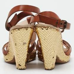 Moschino Brown Leather Sequin Embellished Ankle Strap Sandals Size 37