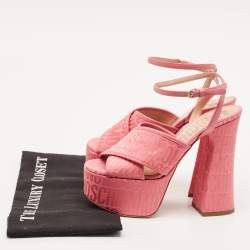 Moschino Pink Fabric Logo Cross Strap Platform Sandals Size 37