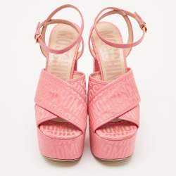 Moschino Pink Fabric Logo Cross Strap Platform Sandals Size 37