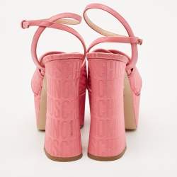 Moschino Pink Fabric Logo Cross Strap Platform Sandals Size 37