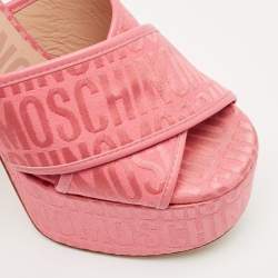 Moschino Pink Fabric Logo Cross Strap Platform Sandals Size 37