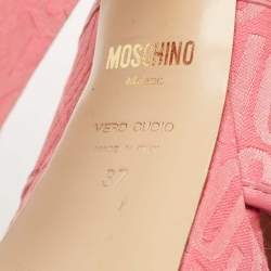 Moschino Pink Fabric Logo Cross Strap Platform Sandals Size 37