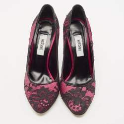 Moschino Black/Purple Lace and Mesh Pointed Toe Pumps Size 38