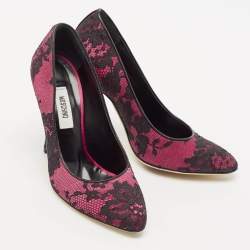 Moschino Black/Purple Lace and Mesh Pointed Toe Pumps Size 38