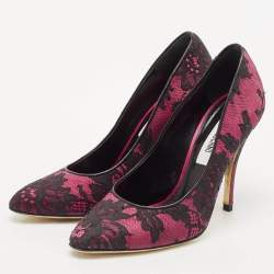 Moschino Black/Purple Lace and Mesh Pointed Toe Pumps Size 38