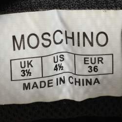 Pre Owned Moschino Black/White Printed Neoprene and Patent Leather Velcro Low Top Sneakers Size 36